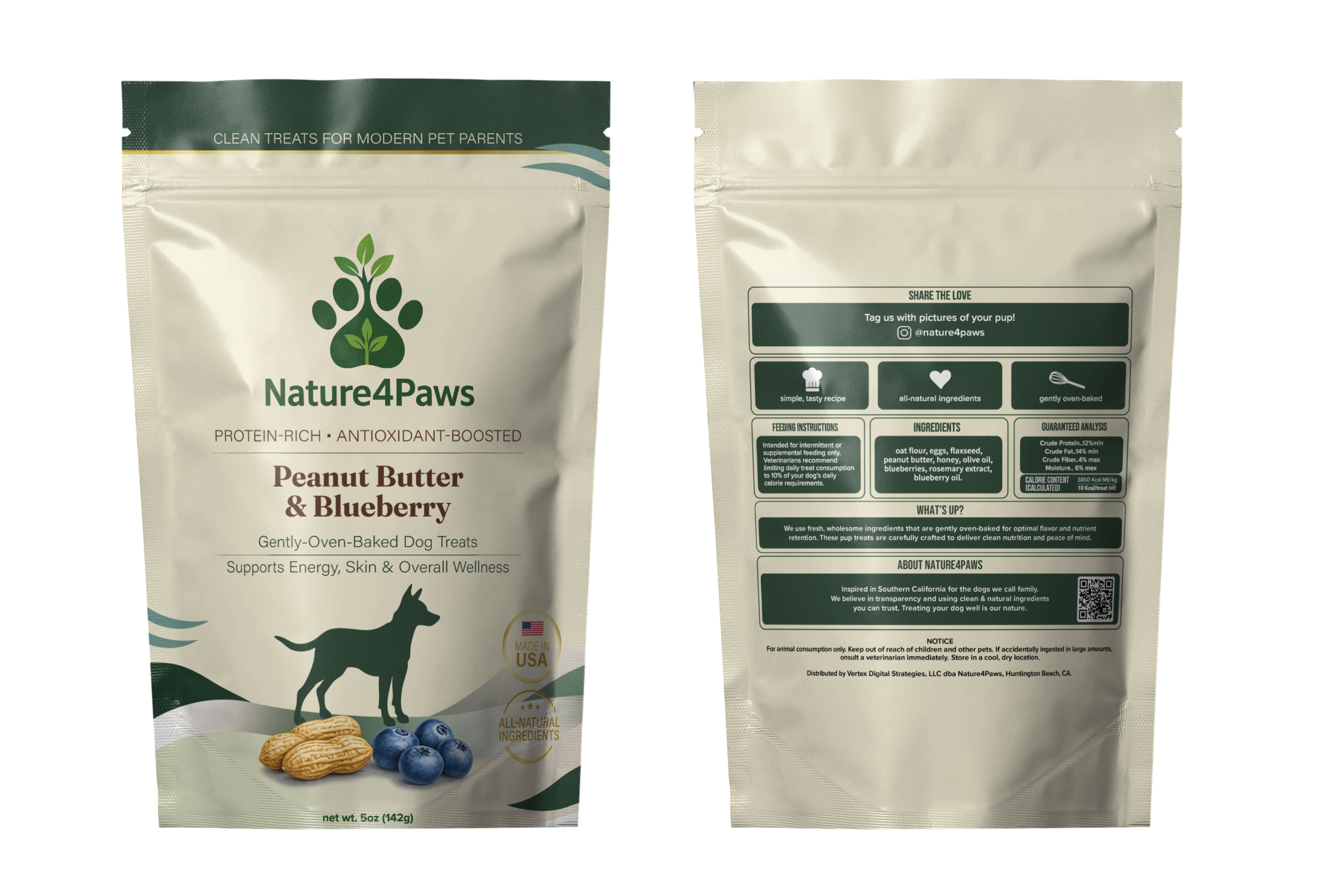 Nature4Paws Natural Peanut Butter & Blueberry Dog Treats